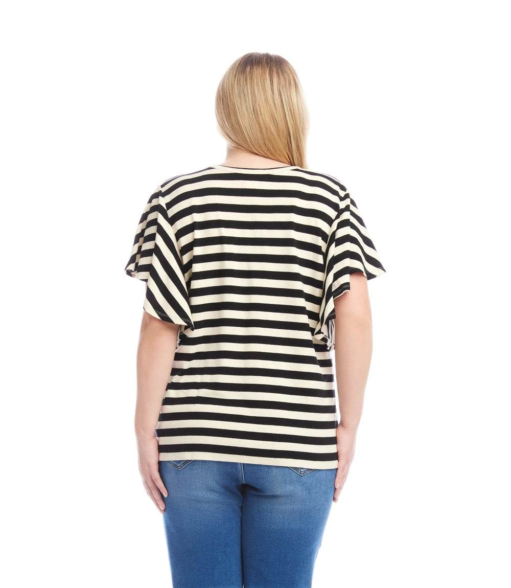 Plus Size Stripe Flutter Sleeve V-Neck Top 3 Plus Size Stripe Flutter Sleeve V-Neck Top - Image 3
