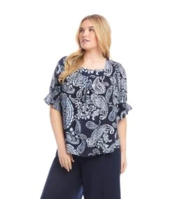 Plus Size Ruffle Sleeve Square Neck Top