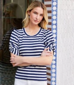 Stripe Twist-Sleeve Top