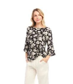Petite Size Flare Sleeve Pick-Up Top -Karen Kane Store 2L31301P BLK KK 2025 Summer 00 2