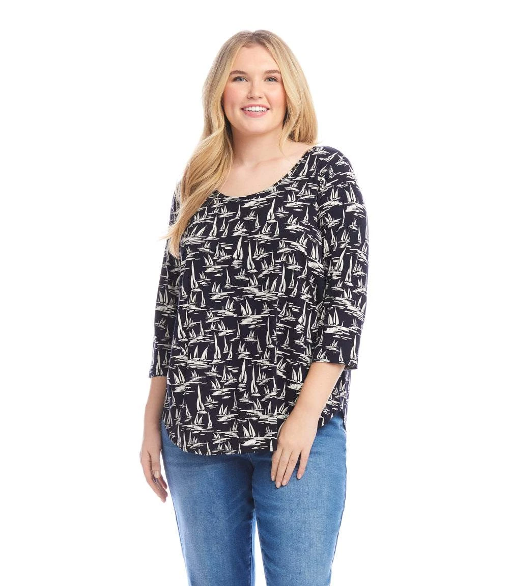 Plus Size 3/4 Sleeve Shirttail Top 1 Plus Size 3/4 Sleeve Shirttail Top