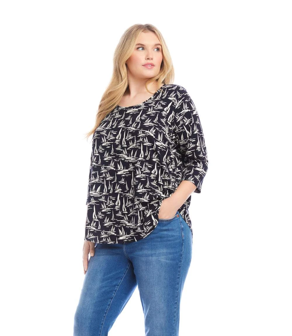 Plus Size 3/4 Sleeve Shirttail Top 2 Plus Size 3/4 Sleeve Shirttail Top - Image 2