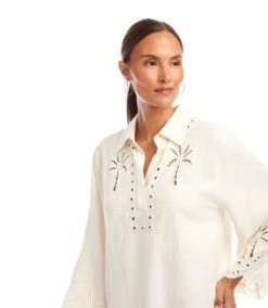 Flare Sleeve Cutout Embroidered Shirtdress -Karen Kane Store 2L58002 CRE KK 2025 Summer 00 4