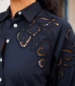 Long Sleeve Cutout Embroidery Shirt 16 Long Sleeve Cutout Embroidery Shirt -Karen Kane Store 2L70120 BLK karenkane 2025 Summer 00 6