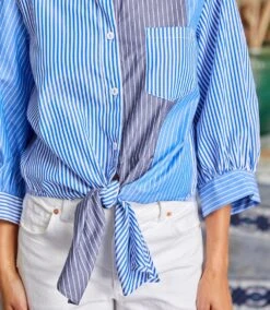 Blouson Sleeve Mixed Stripe Tie-Front Top 14 Blouson Sleeve Mixed Stripe Tie-Front Top -Karen Kane Store 2L70126 STP KK 2025 Summer 00 2