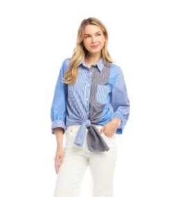 Blouson Sleeve Mixed Stripe Tie-Front Top 10 Blouson Sleeve Mixed Stripe Tie-Front Top -Karen Kane Store 2L70126 STP KK 2025 Summer 00 3
