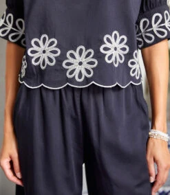 Petite Size 3/4 Sleeve Embroidered Scallop Top -Karen Kane Store 2L70250P BLC KK 2025 Summer 00 5