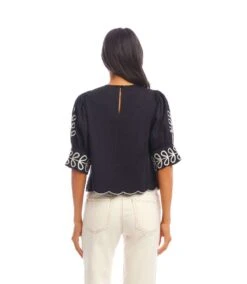 3/4 Sleeve Embroidered Scallop Top -Karen Kane Store 2L70250 BLC KK 2025 Summer 00 4