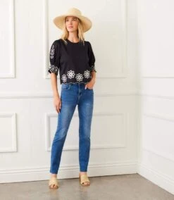 3/4 Sleeve Embroidered Scallop Top -Karen Kane Store 2L70250 BLC KK 2025 Summer 00 6