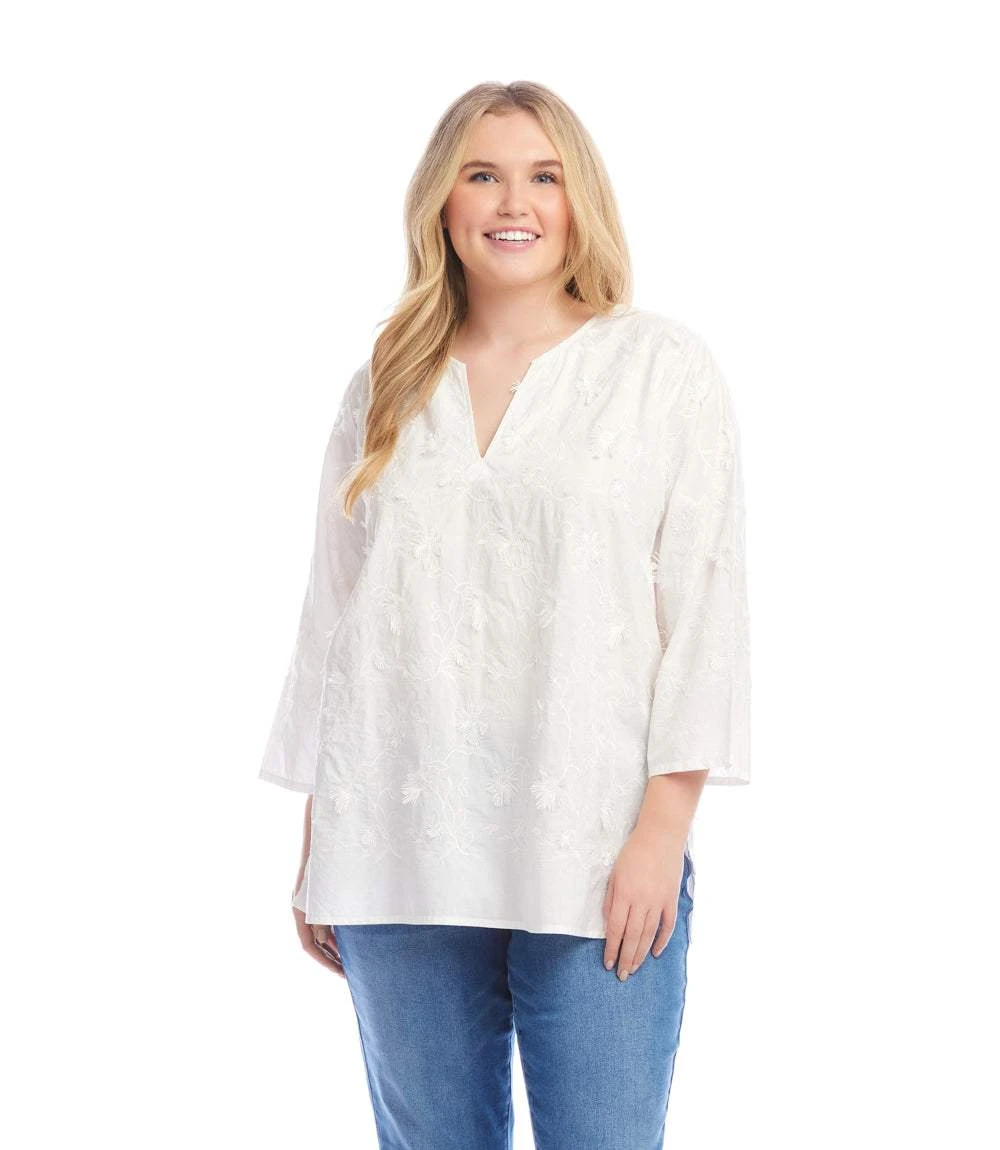 Plus Size 3/4 Sleeve Embroidered Tunic 1 Plus Size 3/4 Sleeve Embroidered Tunic