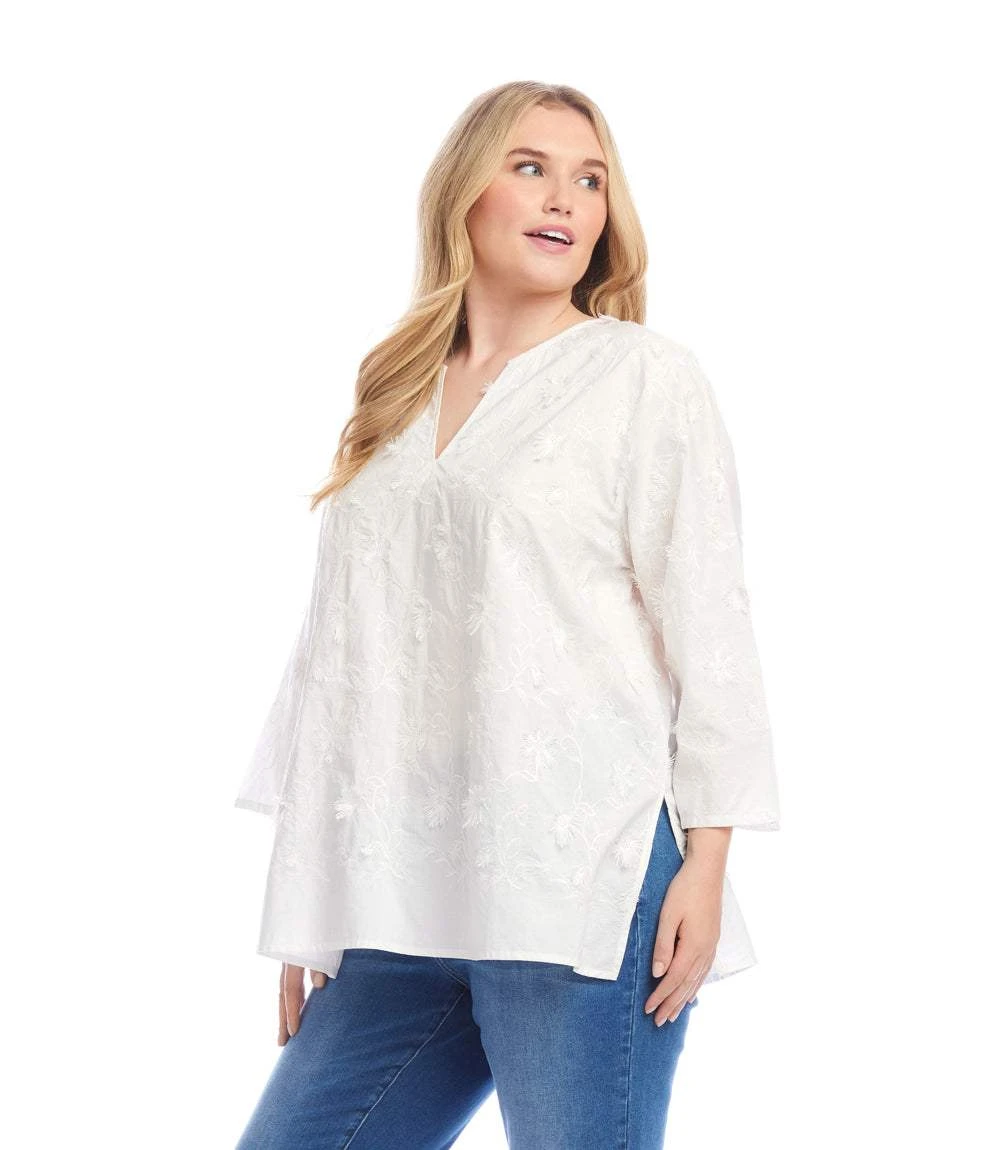Plus Size 3/4 Sleeve Embroidered Tunic 2 Plus Size 3/4 Sleeve Embroidered Tunic - Image 2