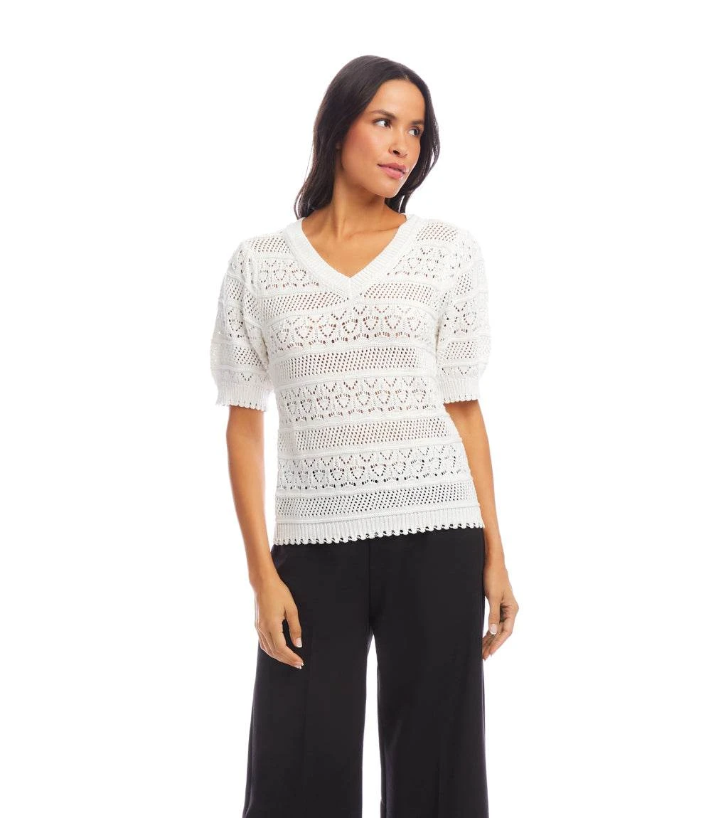 Short Sleeve Crochet V-Neck Top 2 Short Sleeve Crochet V-Neck Top - Image 2