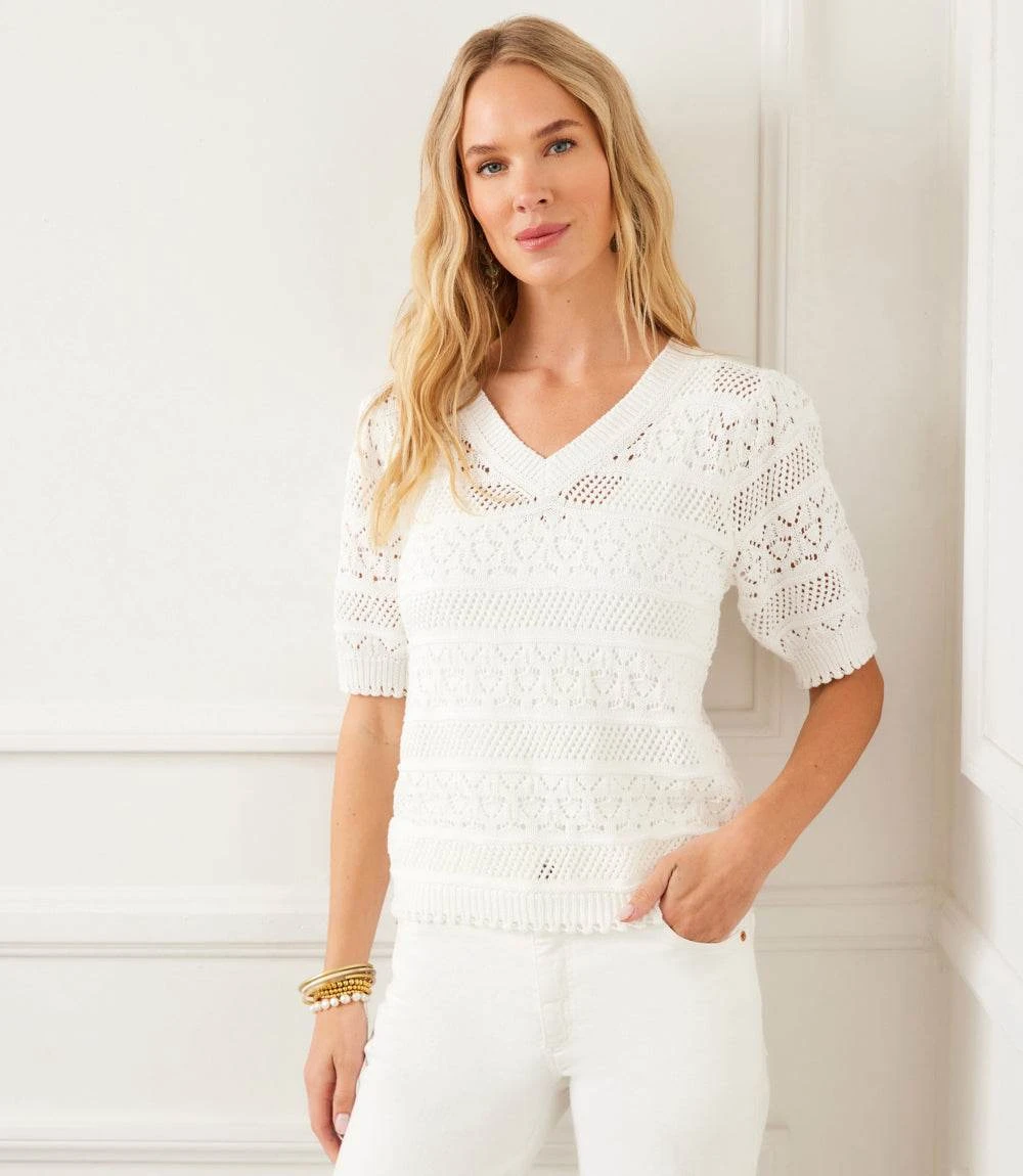 Short Sleeve Crochet V-Neck Top 1 Short Sleeve Crochet V-Neck Top