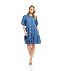 Petite Size Puff Sleeve Tiered Shirtdress -Karen Kane Store 2L78600P CHA KK 2025 Summer 00 2