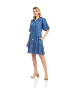 Petite Size Puff Sleeve Tiered Shirtdress -Karen Kane Store 2L78600P CHA KK 2025 Summer 00 3