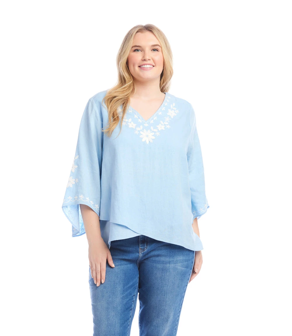 Plus Size Bracelet Sleeve Embroidered Asymmetric Top 1 Plus Size Bracelet Sleeve Embroidered Asymmetric Top