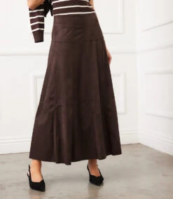 Tiered Faux Suede Midi Skirt