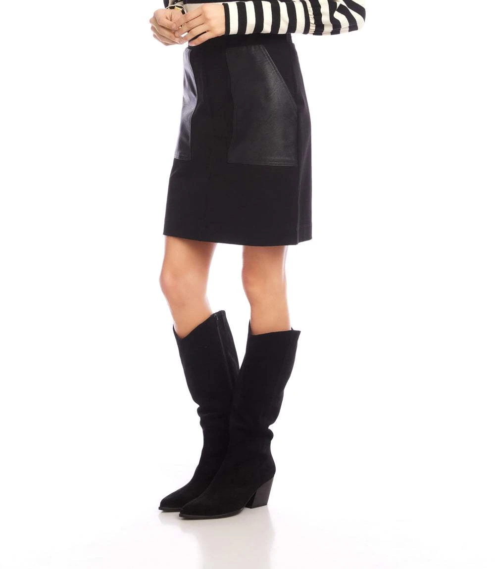 Contrast Faux Leather Pocket Pencil Skirt 4 Contrast Faux Leather Pocket Pencil Skirt - Image 4