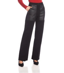 Contrast Faux Leather Pocket Wide-Leg Pants -Karen Kane Store 3L09033 BLK karenkane 2025 fall 00 3