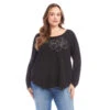 Plus Size Long Sleeve Embellished Shirttail Top