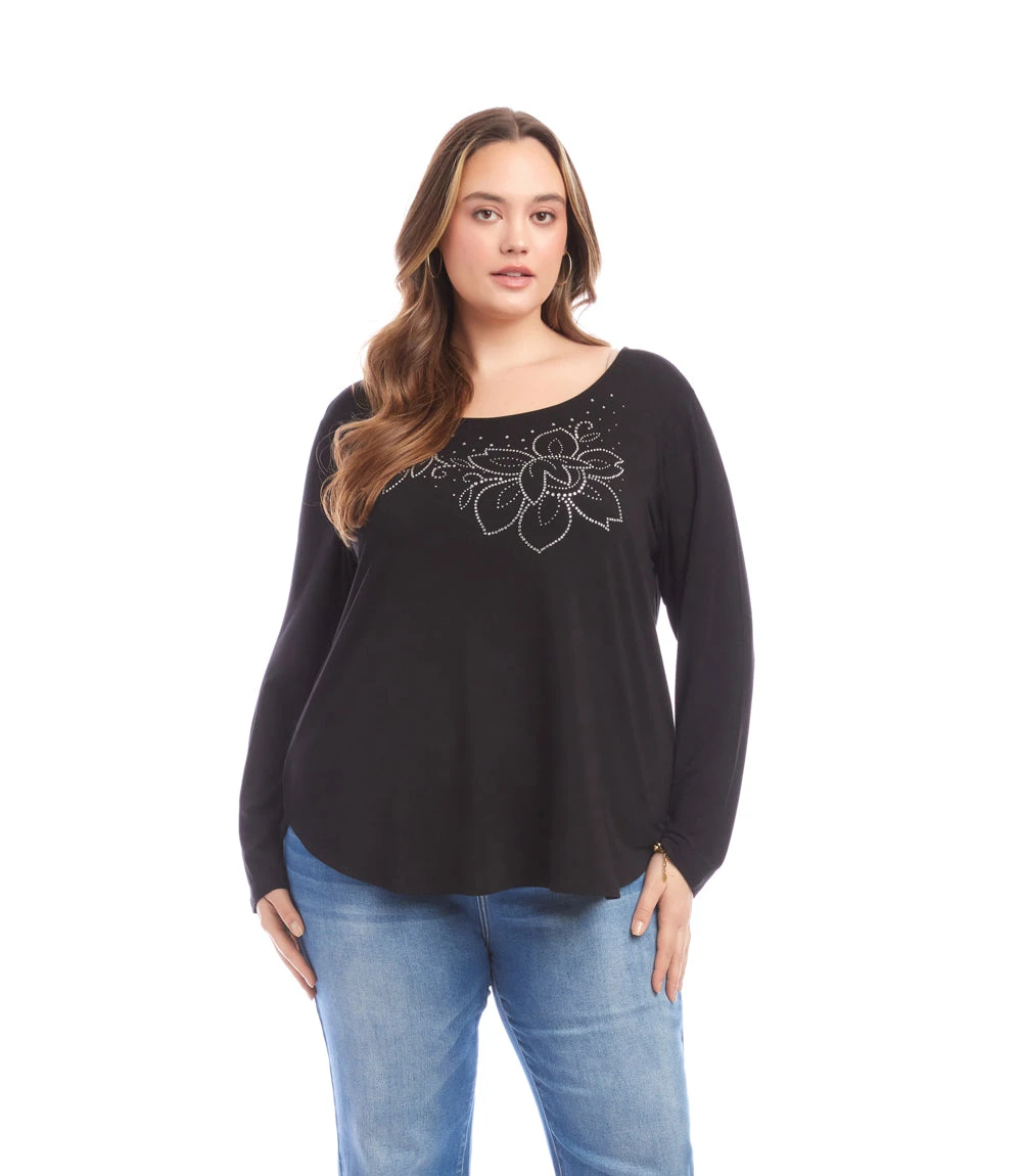 Plus Size Long Sleeve Embellished Shirttail Top 1 Plus Size Long Sleeve Embellished Shirttail Top