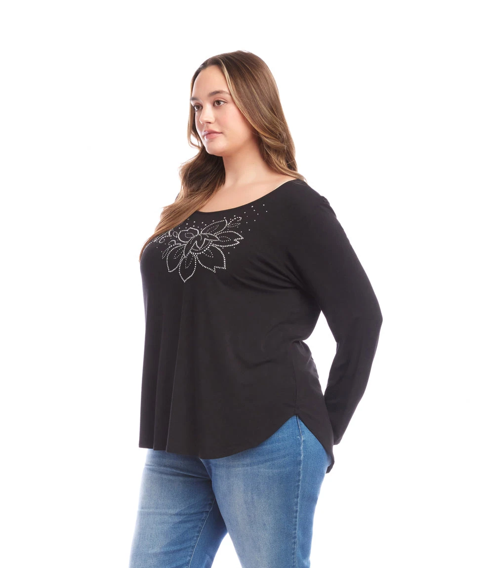 Plus Size Long Sleeve Embellished Shirttail Top 2 Plus Size Long Sleeve Embellished Shirttail Top - Image 2