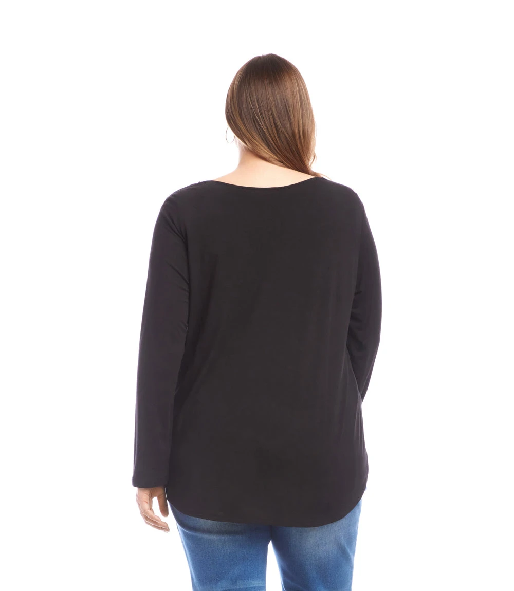 Plus Size Long Sleeve Embellished Shirttail Top 3 Plus Size Long Sleeve Embellished Shirttail Top - Image 3