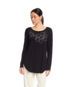 Long Sleeve Embellished Shirttail Top 13 Long Sleeve Embellished Shirttail Top -Karen Kane Store 3L13044 BLK karenkane 2025 fall 00 2