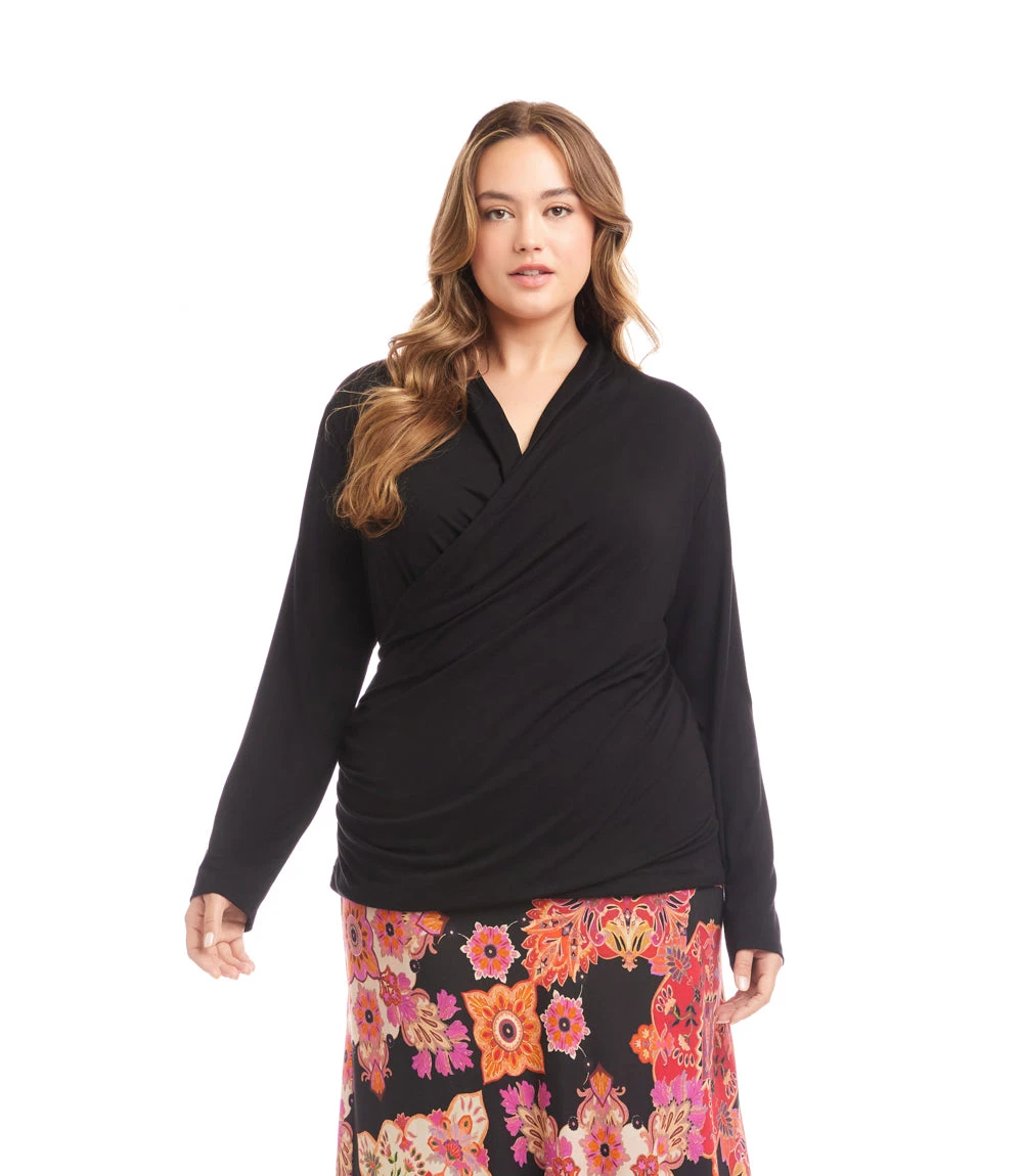 Plus Size Long Sleeve Crossover Side-Shirred Top 1 Plus Size Long Sleeve Crossover Side-Shirred Top