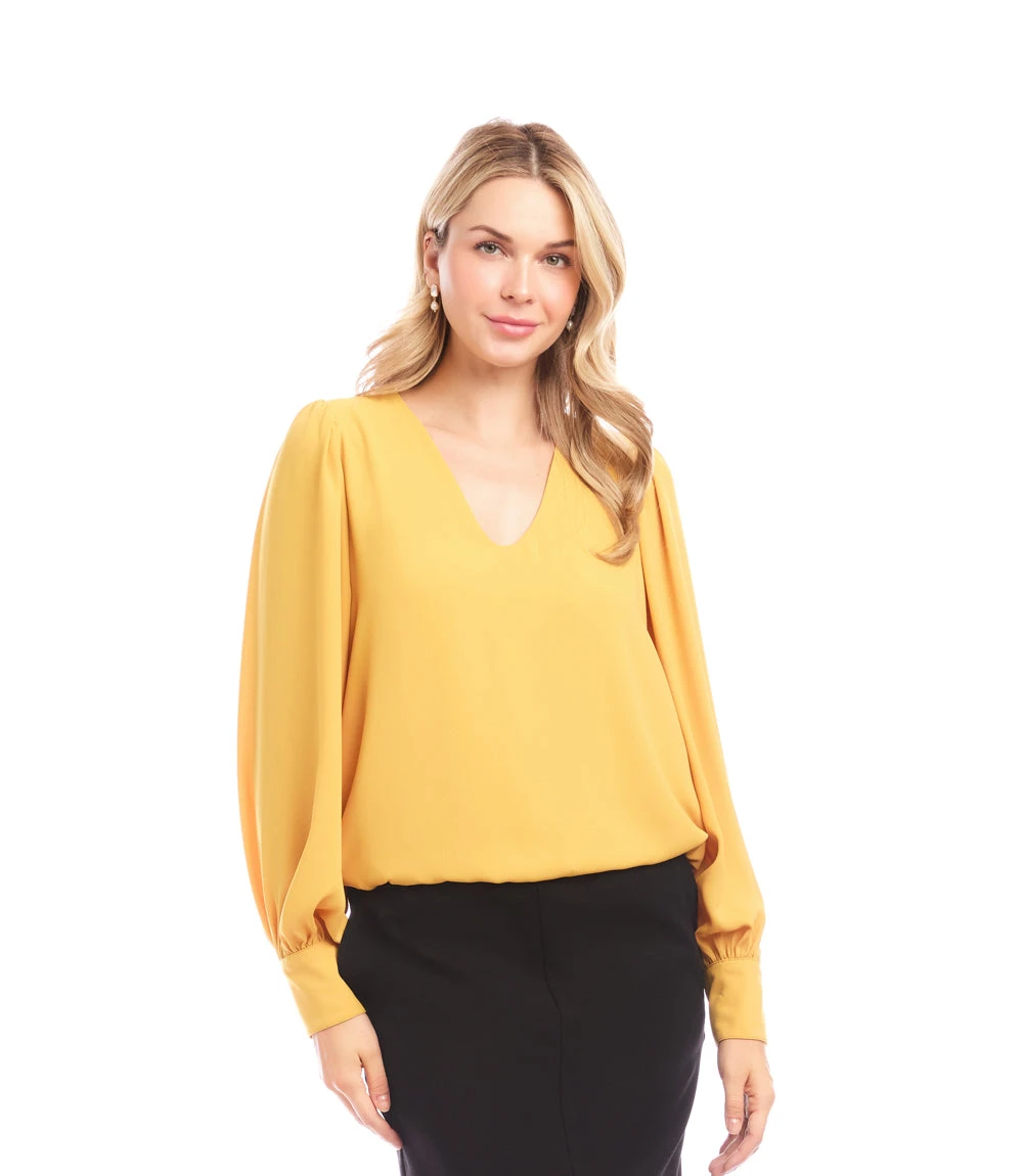 Petite Size Puff Sleeve V-Neck Top 2 Petite Size Puff Sleeve V-Neck Top - Image 2