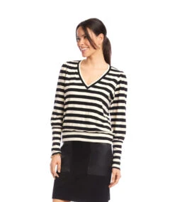 Petite Size Stripe Bishop Sleeve V-Neck Top 9 Petite Size Stripe Bishop Sleeve V-Neck Top -Karen Kane Store 3L25401P BLC karenkane 2025 fall 00 4