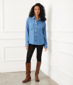 Long Sleeve Soft Denim Shirt Jacket -Karen Kane Store 3L33300 DEN karenkane 2025 fall 00 1