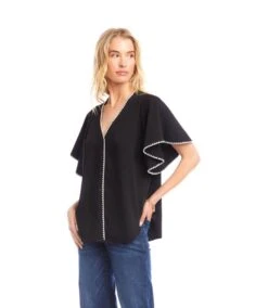 Flutter Sleeve Edge Stitch Top 10 Flutter Sleeve Edge Stitch Top -Karen Kane Store 3L35100 BLC karenkane 2025 fall 00 4