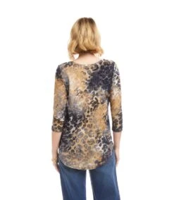 3/4 Sleeve Burnout Shirttail Top 6 3/4 Sleeve Burnout Shirttail Top -Karen Kane Store 3L35901 TD 1115