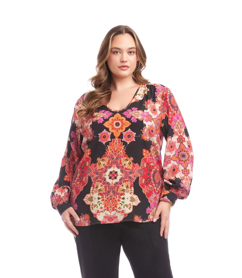 Plus Size Long Sleeve Shirred Blouse 1 Plus Size Long Sleeve Shirred Blouse