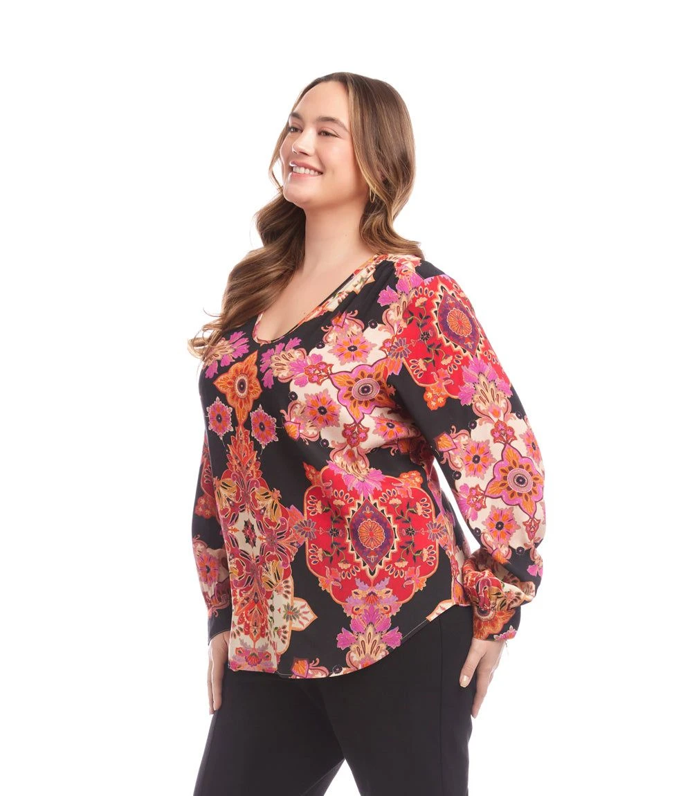 Plus Size Long Sleeve Shirred Blouse 2 Plus Size Long Sleeve Shirred Blouse - Image 2