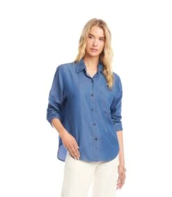 Ruched 3/4 Sleeve Button-Up Shirt -Karen Kane Store 3L46500 CHA karenkane 2025 fall 00 2