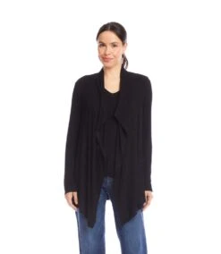 Long Sleeve Ribbed Drape Front Cardigan 8 Long Sleeve Ribbed Drape Front Cardigan -Karen Kane Store 3L56011 BLK karenkane 2025 fall 00 1