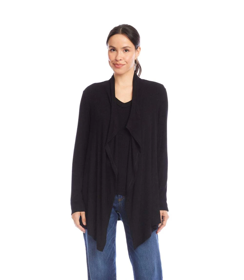 Long Sleeve Ribbed Drape Front Cardigan 3 Long Sleeve Ribbed Drape Front Cardigan - Image 3