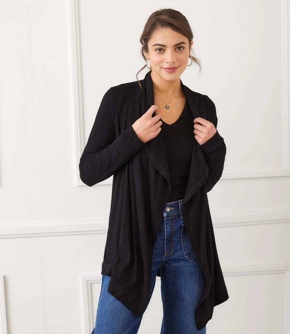 Long Sleeve Ribbed Drape Front Cardigan 1 Long Sleeve Ribbed Drape Front Cardigan