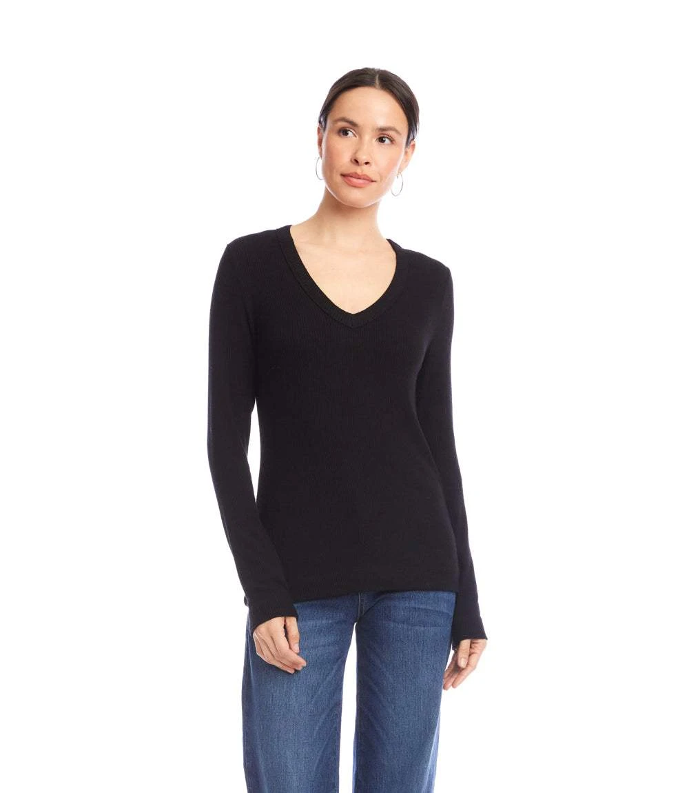 Long Sleeve Ribbed V-Neck Top 2 Long Sleeve Ribbed V-Neck Top - Image 2