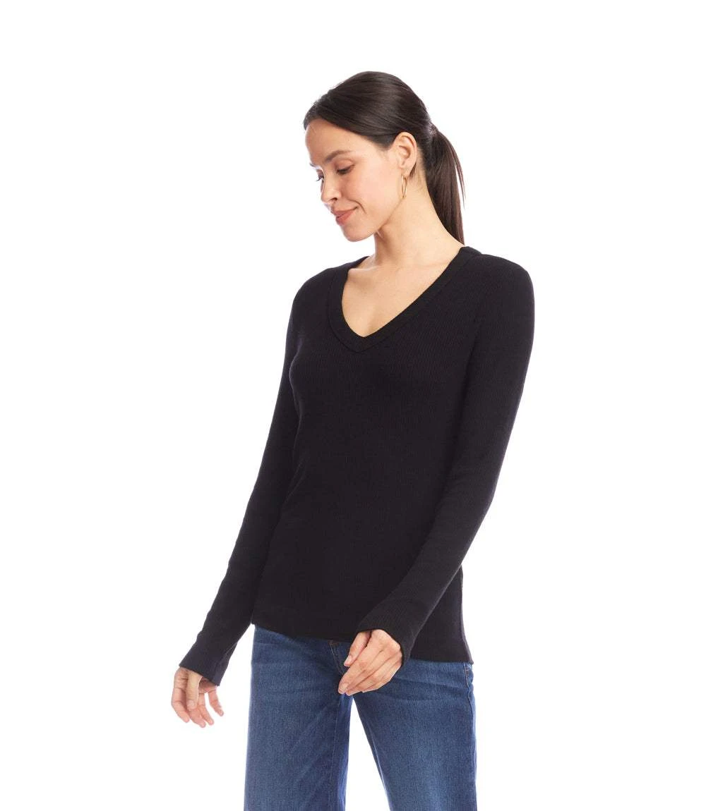 Long Sleeve Ribbed V-Neck Top 3 Long Sleeve Ribbed V-Neck Top - Image 3