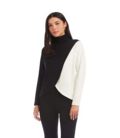 Long Sleeve Crossover Colorblock Top 7 Long Sleeve Crossover Colorblock Top -Karen Kane Store 3L57513 BKIV karenkane 2025 fall 00 2