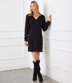 Long Sleeve V-Neck Button Detail Dress 11 Long Sleeve V-Neck Button Detail Dress -Karen Kane Store 3L57519 BLK karenkane 2025 fall 00 4