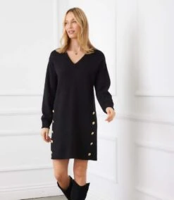 Long Sleeve V-Neck Button Detail Dress 16 Long Sleeve V-Neck Button Detail Dress -Karen Kane Store 3L57519 BLK karenkane 2025 fall 00 5