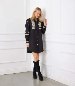 Blouson Sleeve Rope Stitch Shirtdress -Karen Kane Store 3L70136 BKTN karenkane 2025 fall 00 3