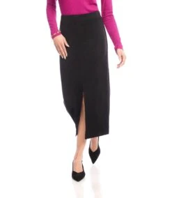 Faux Suede Front Slit Skirt -Karen Kane Store 3L71510 BLK karenkane 2025 fall 00 2