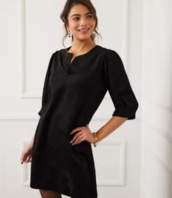Faux Suede Puff Sleeve Dress -Karen Kane Store 3L71512 BLK karenkane 2025 fall 00 1