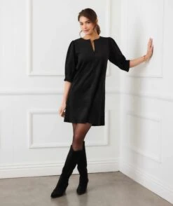 Faux Suede Puff Sleeve Dress -Karen Kane Store 3L71512 BLK karenkane 2025 fall 00 1 5679fda6 3d3e 413f 9799 171411489bc7