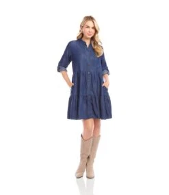 Petite Size Roll Tab Tiered Shirtdress -Karen Kane Store 3L78601P CHA karenkane 2025 fall 00 3